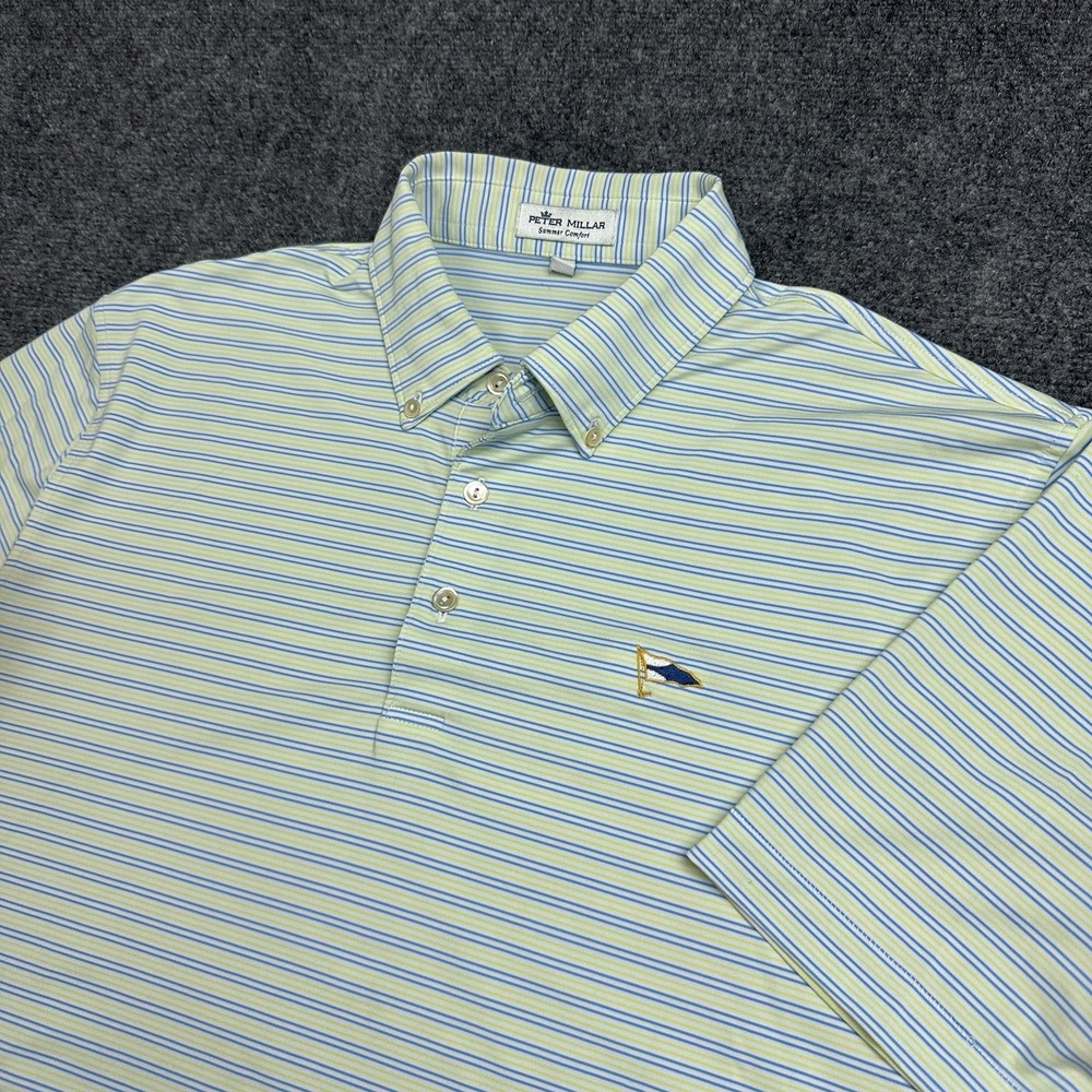 Peter Millar Summer Comfort Polo Shirt Mens M Green stripe Yacht Nautical Golf